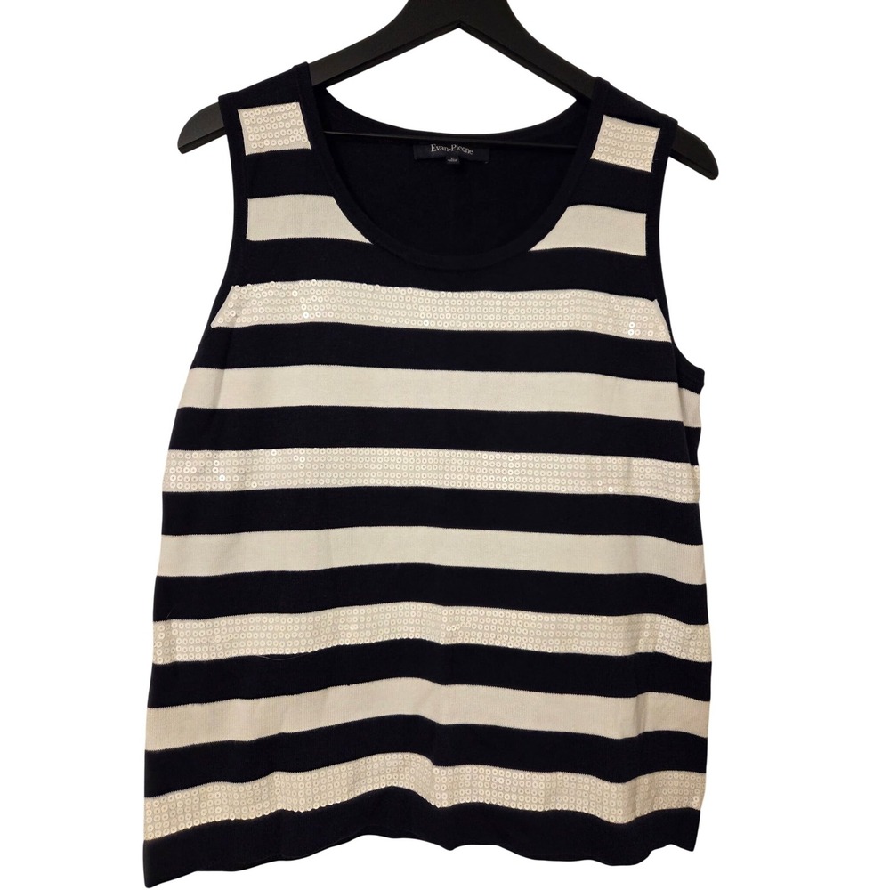 Evan-Picone Striped Tank Top‎ Sleeveless Sequin Accent Women's Large